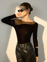 Straight Shoulder Sheer-Detail Slim Top